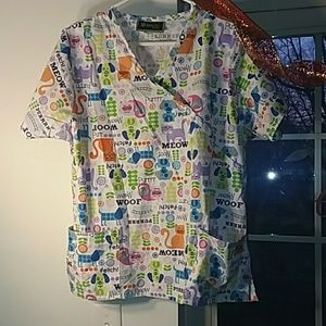 LARGE Cats and dogs scrub top